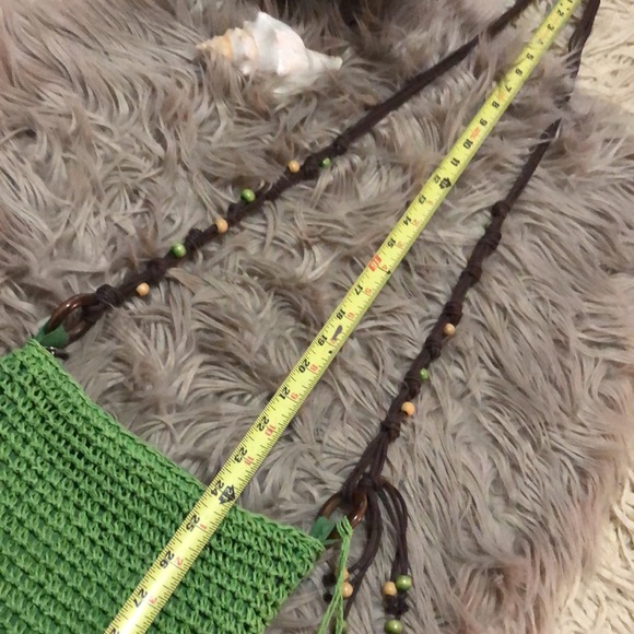 FREE WITH $25 PURCHASE Sun N Sand Woven Bag-Crossbody-Beaded Accents-Green/Brown - Picture 9 of 15
